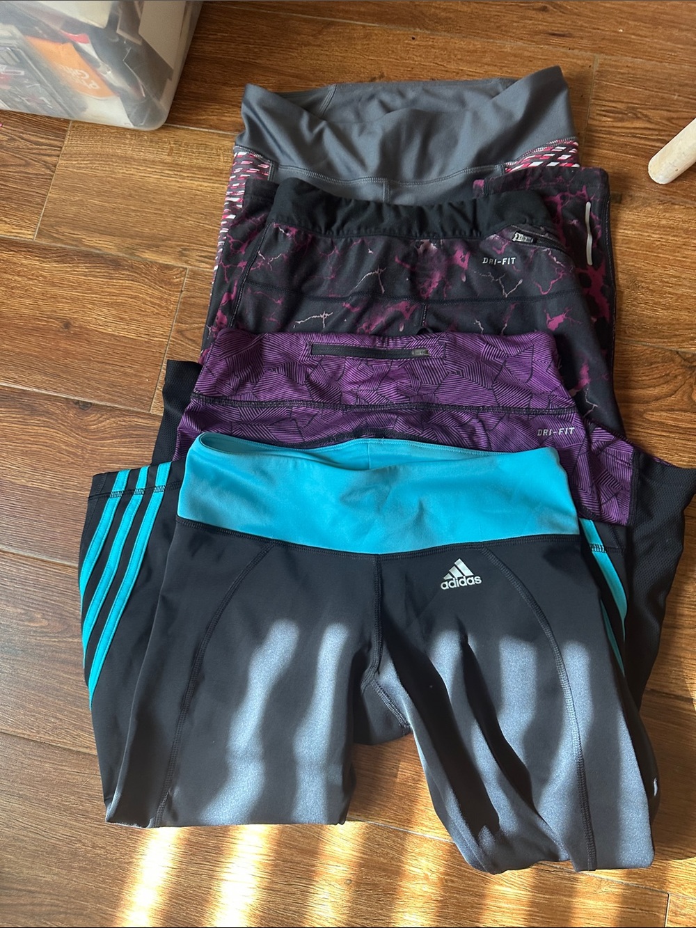 Nike Gray Cropped Leggings with Pink Patterned Side Panels